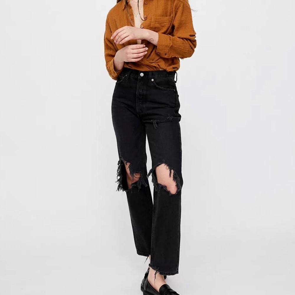 NWT UO BDG Premium High-Waisted Relaxed Straight Jean – Distressed Black